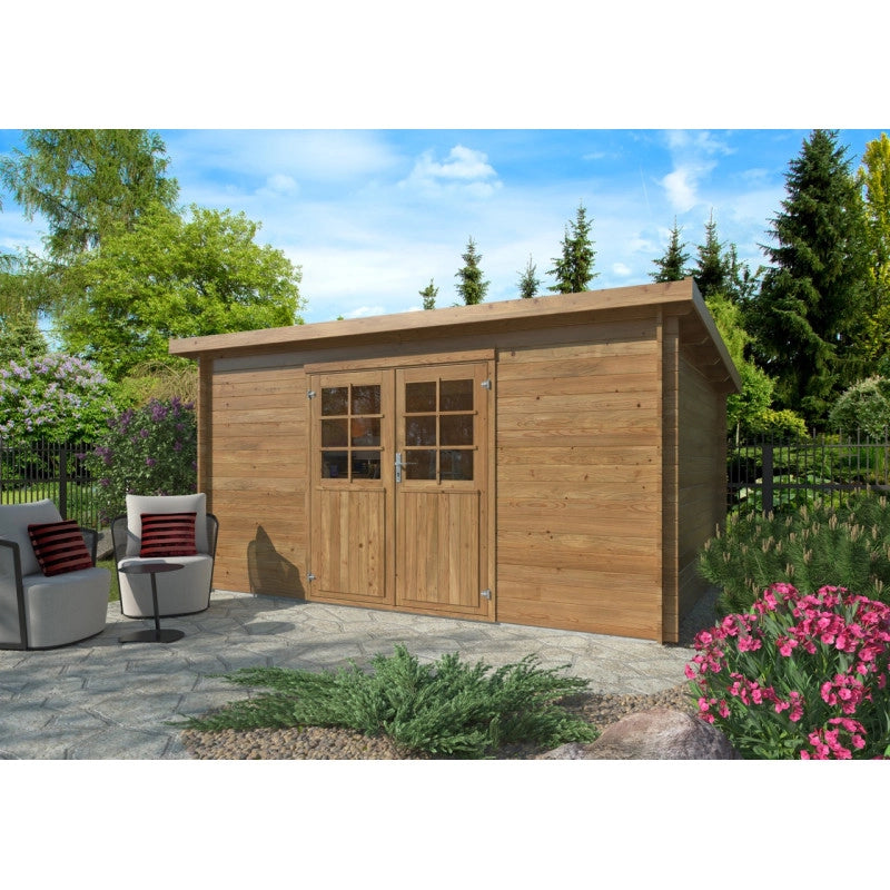 Casetta da giardino in legno 406x292 cm, pareti 28 mm impregnate autoclave, porta doppia con serratura, per attrezzi e deposito esterno - Esterni da Vivere