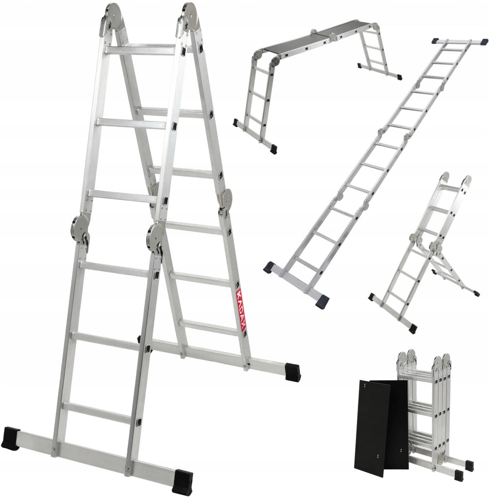 Scala domestica pieghevole multifunzionale in alluminio KADAX 4x3, portata 150 kg.