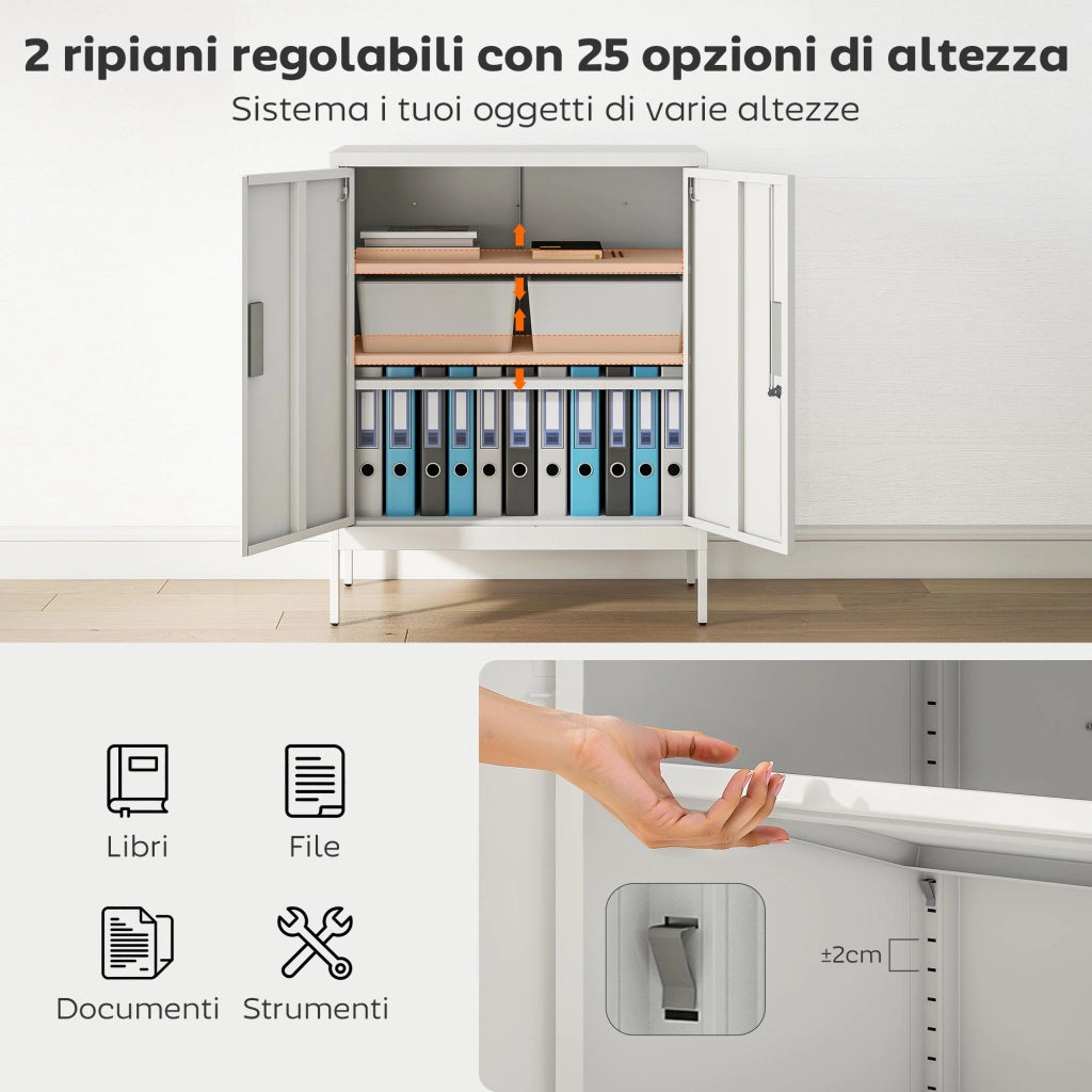 Armadio Mobile Multiuso ¨C Xylo ¨C 2 Ripiani Regolabili Bianco con Serratura 80x40x100 cm