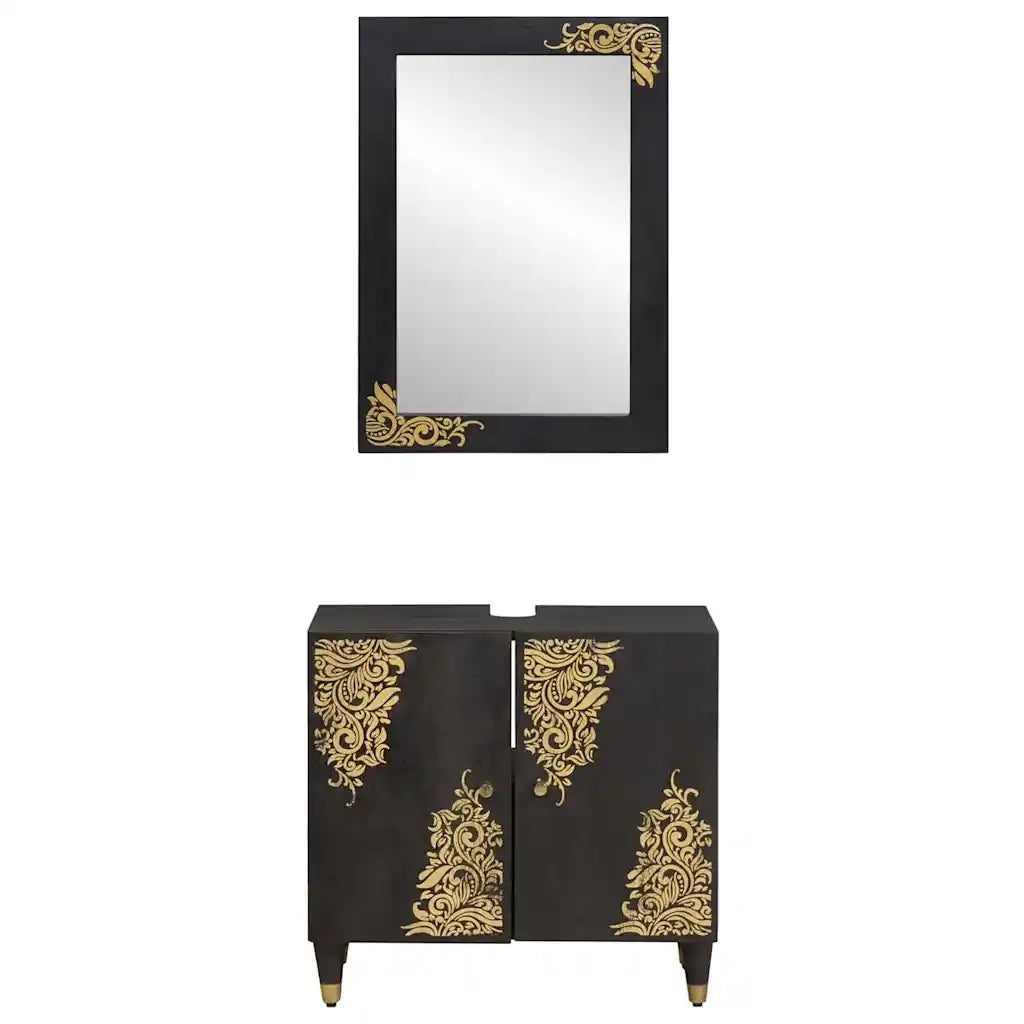 Set di Armadi da Bagno 2 pcs Nero Legno di mango massello