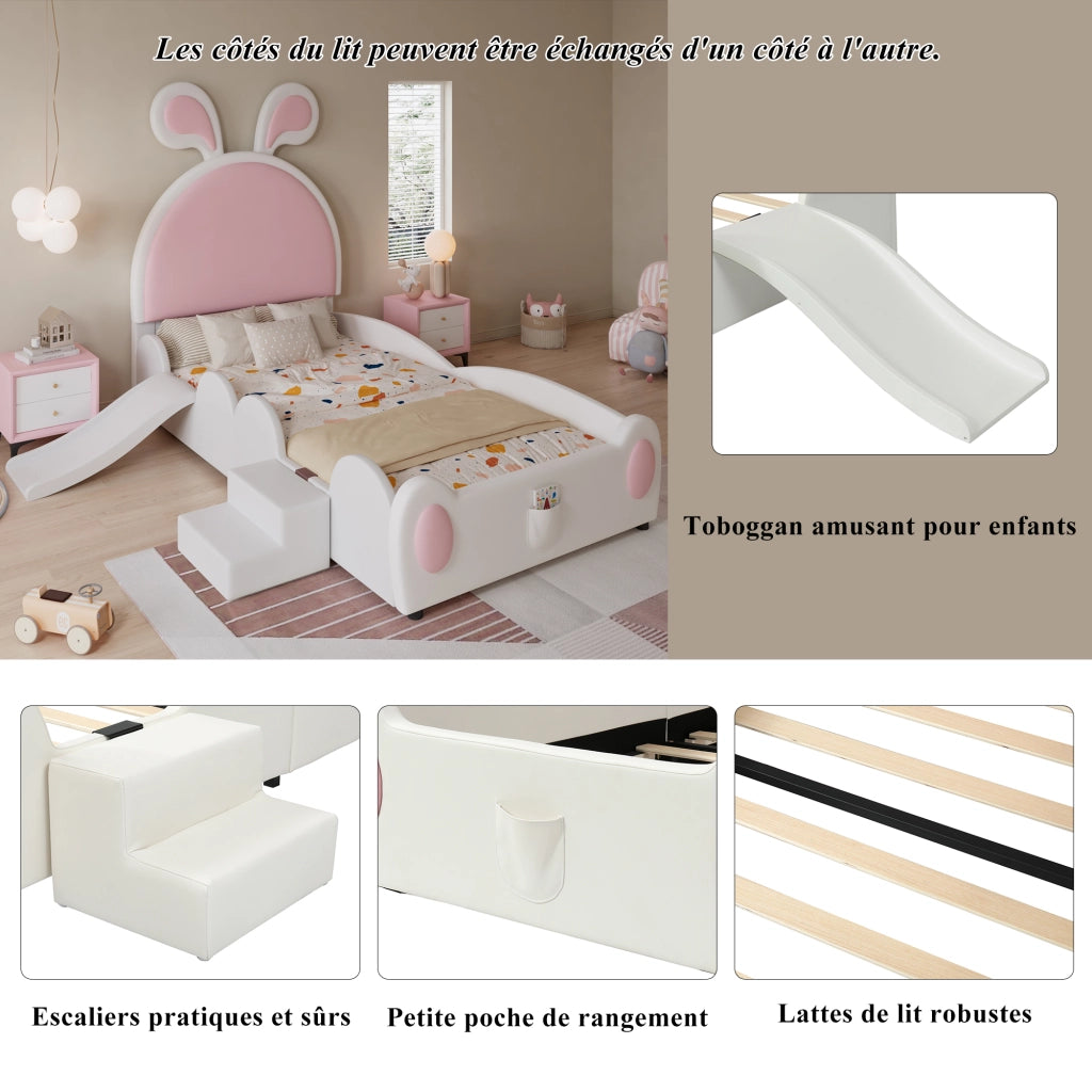 letto imbottito pu bianco rosa 90x200 cm