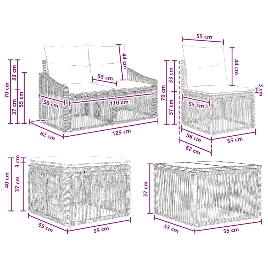 Set Divano da Giardino 6 pcs Grigio polyrattan 3435995