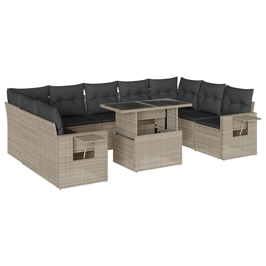 Set Divano Giardino 10 pz con Cuscini Grigio Chiaro Polyrattan 3268112