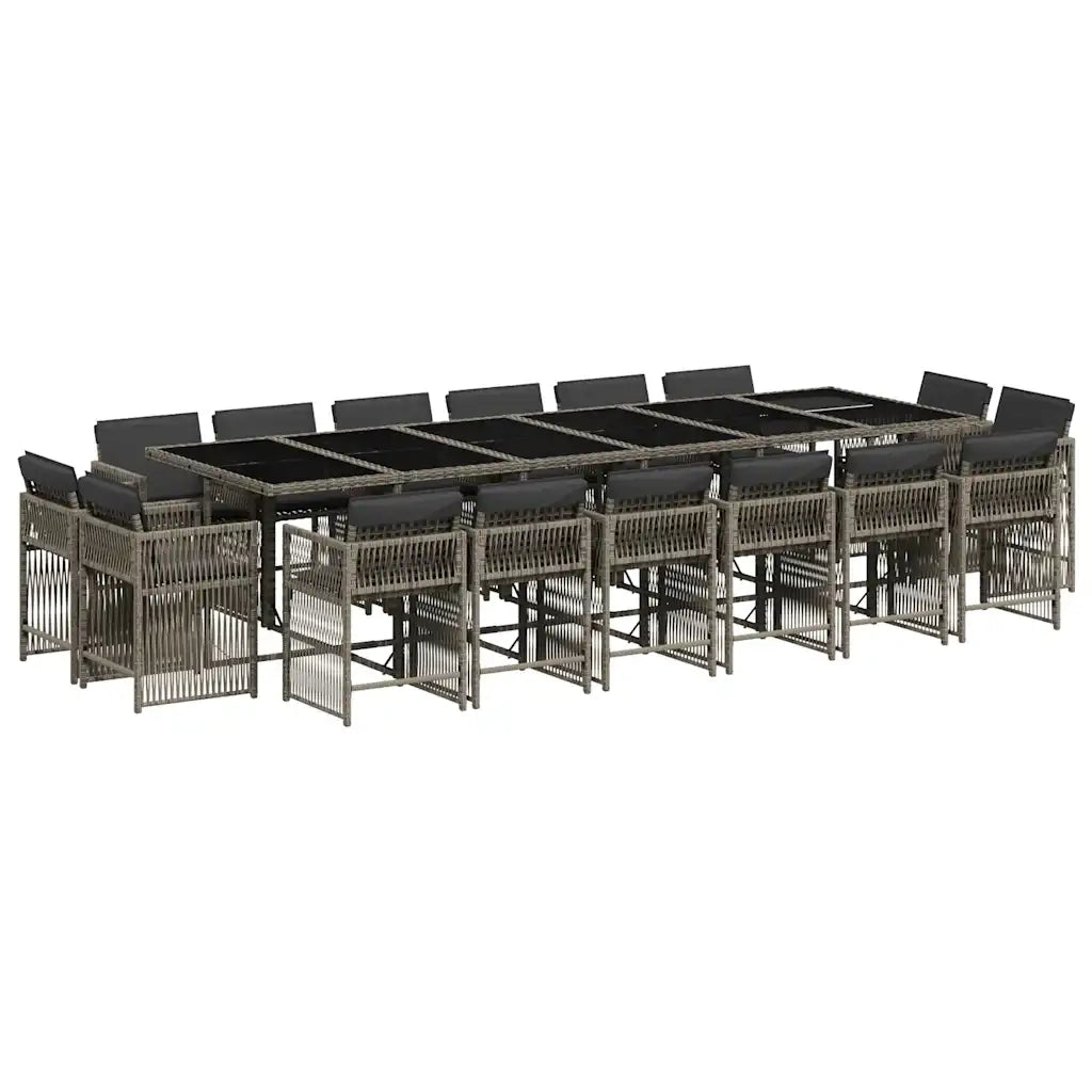 Set da Pranzo da Giardino 17pz con Cuscini Grigio in Polyrattan