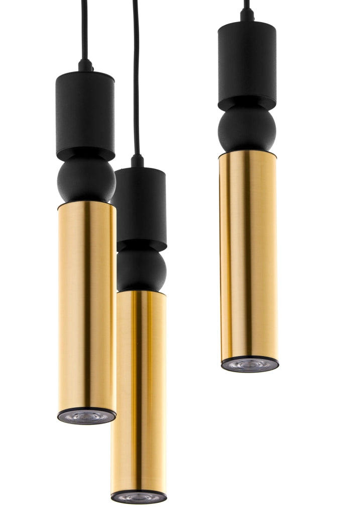 Lampada sospensione moderna tonda 30cm nero oro 3xGU10