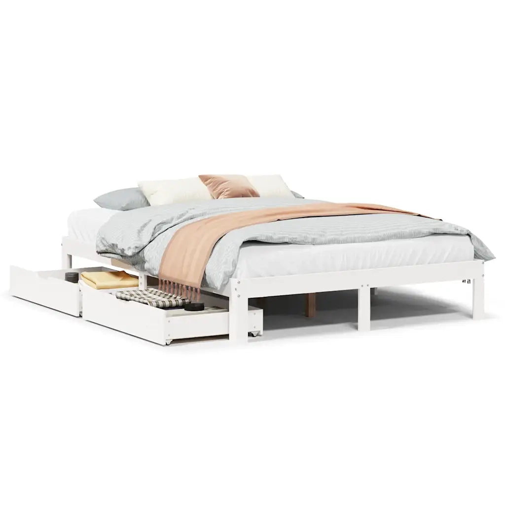 Giroletto con Cassetti Bianco 140x190 cm Legno Massello di Pino 3301941