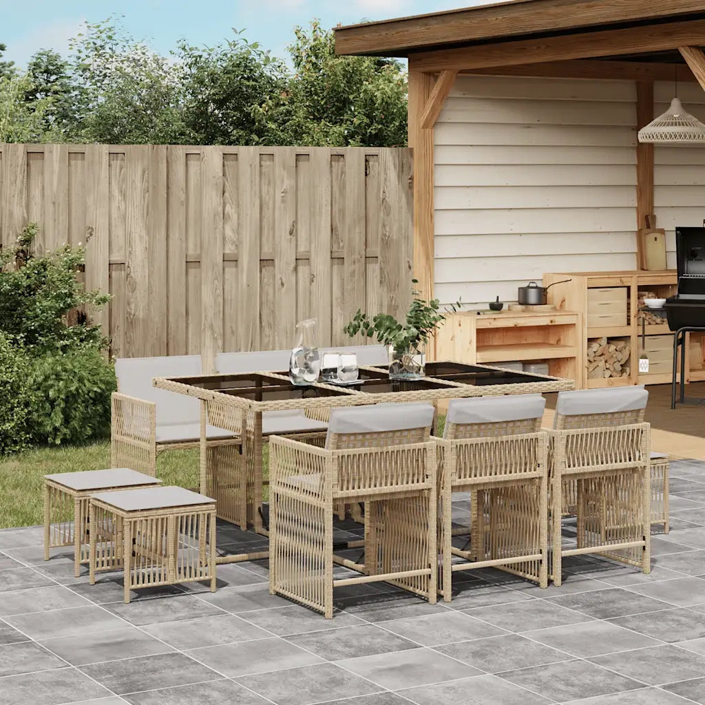 Set da Pranzo da Giardino 11 pz con Cuscini Beige in Polyrattan 3211690
