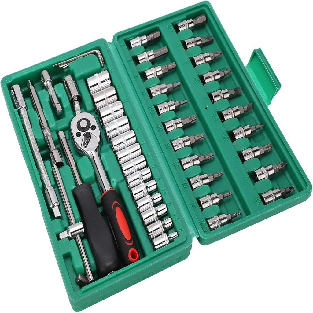 SET BUSSOLE E INSERTI 46 PEZZI 1/4" CR-V CRICCHETTO PROLUNGA VALIGETTA CTC-686