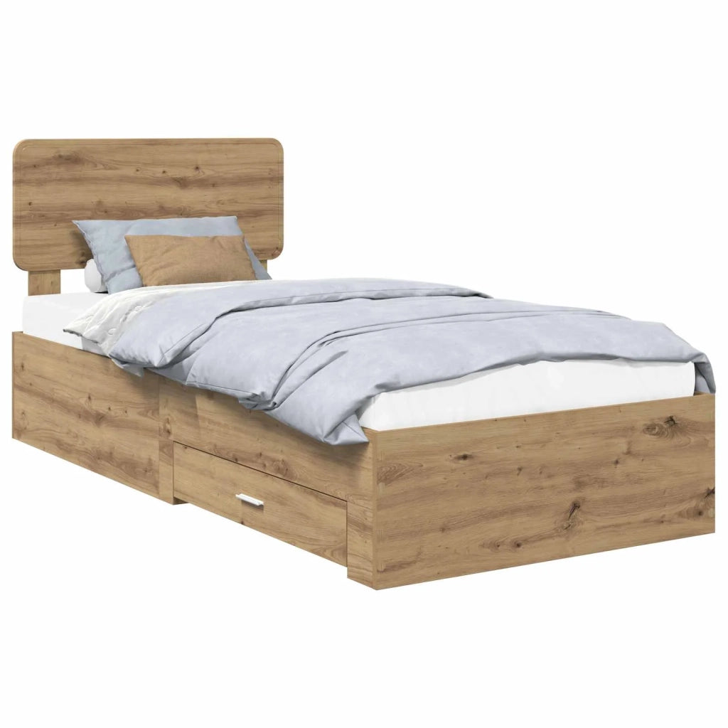 Letto singolo | Letto per adulti | Struttura del letto con testiera Rovere artigianale 90 x 190 cm