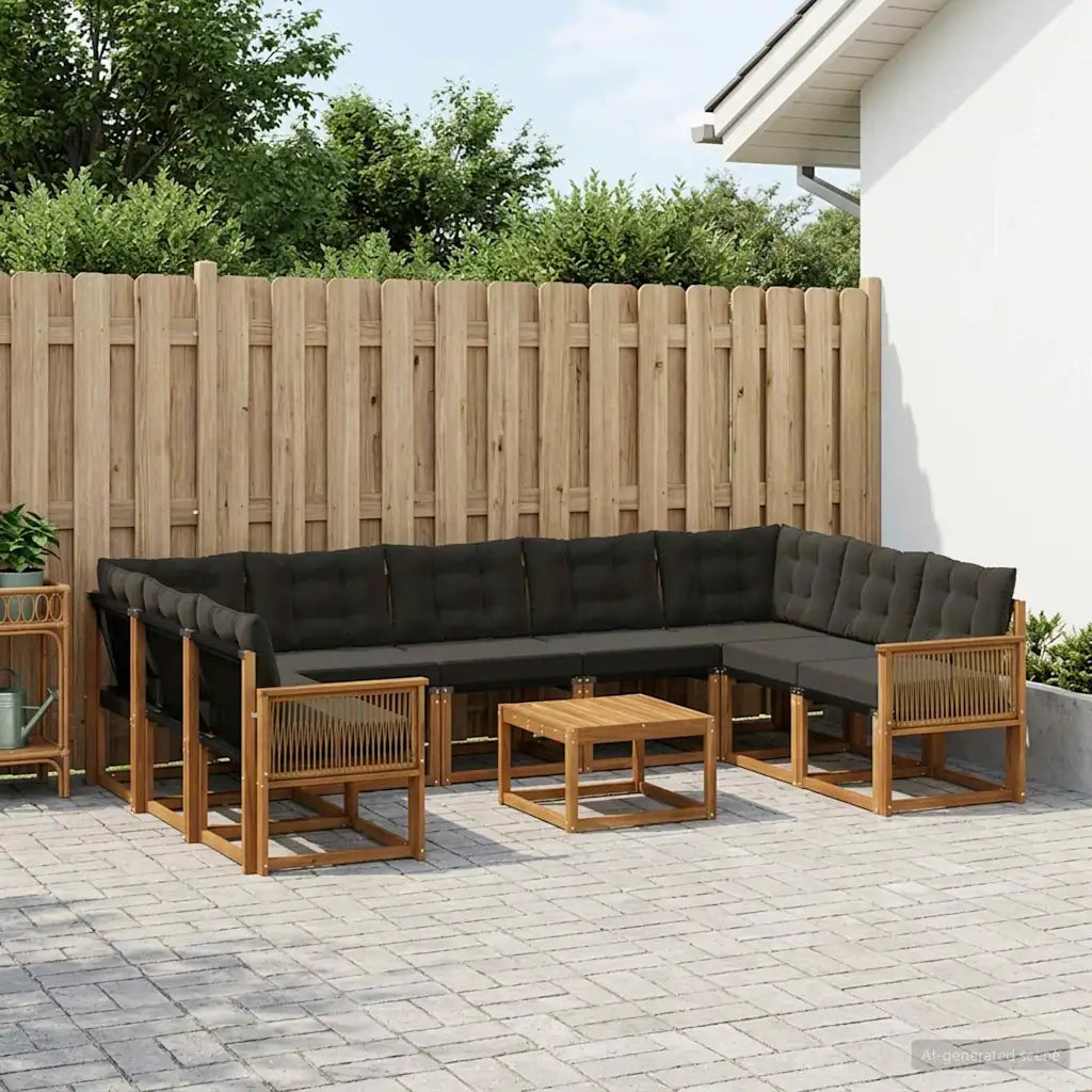 Set di divani da esterno con cuscino 10 pcs Naturale e Nero 3382228