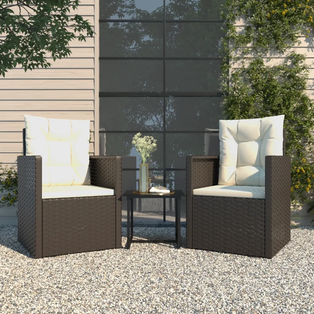 Set Divani da Esterno 3 pz | Set Salotto da Giardino con Cuscini in Polyrattan Nero