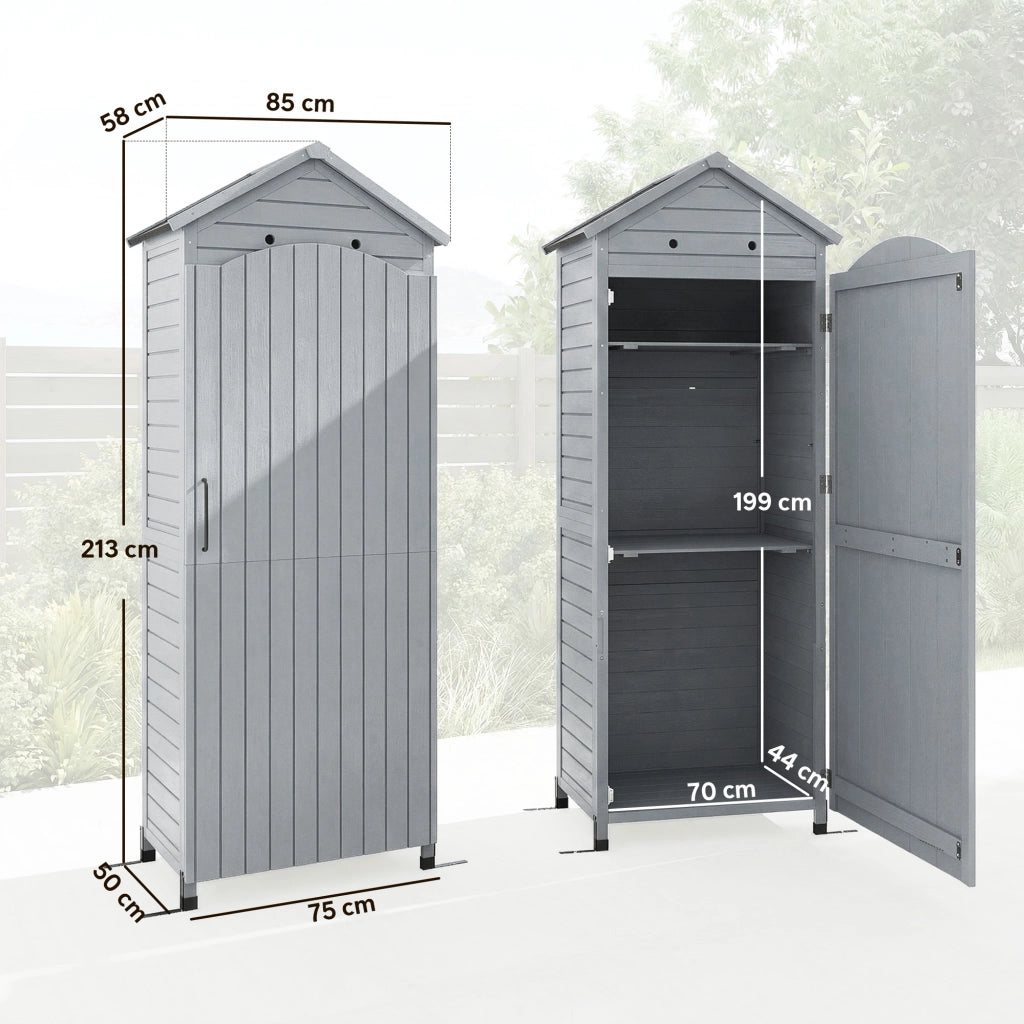 Armadio da giardino in legno ¨C Xylo ¨C ripiani regolabili, porta magnetica, tetto zincato
