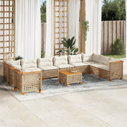 Set Divani da Giardino 11 pz con Cuscini Beige in Polyrattan 3262030