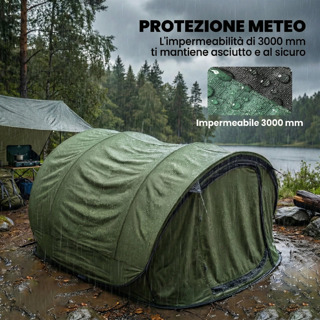 Tenda da Campeggio Pop-Up 4-5 Persone ¨C Minimal ¨C Verde, Impermeabile, 2 Porte, 2 Finestre