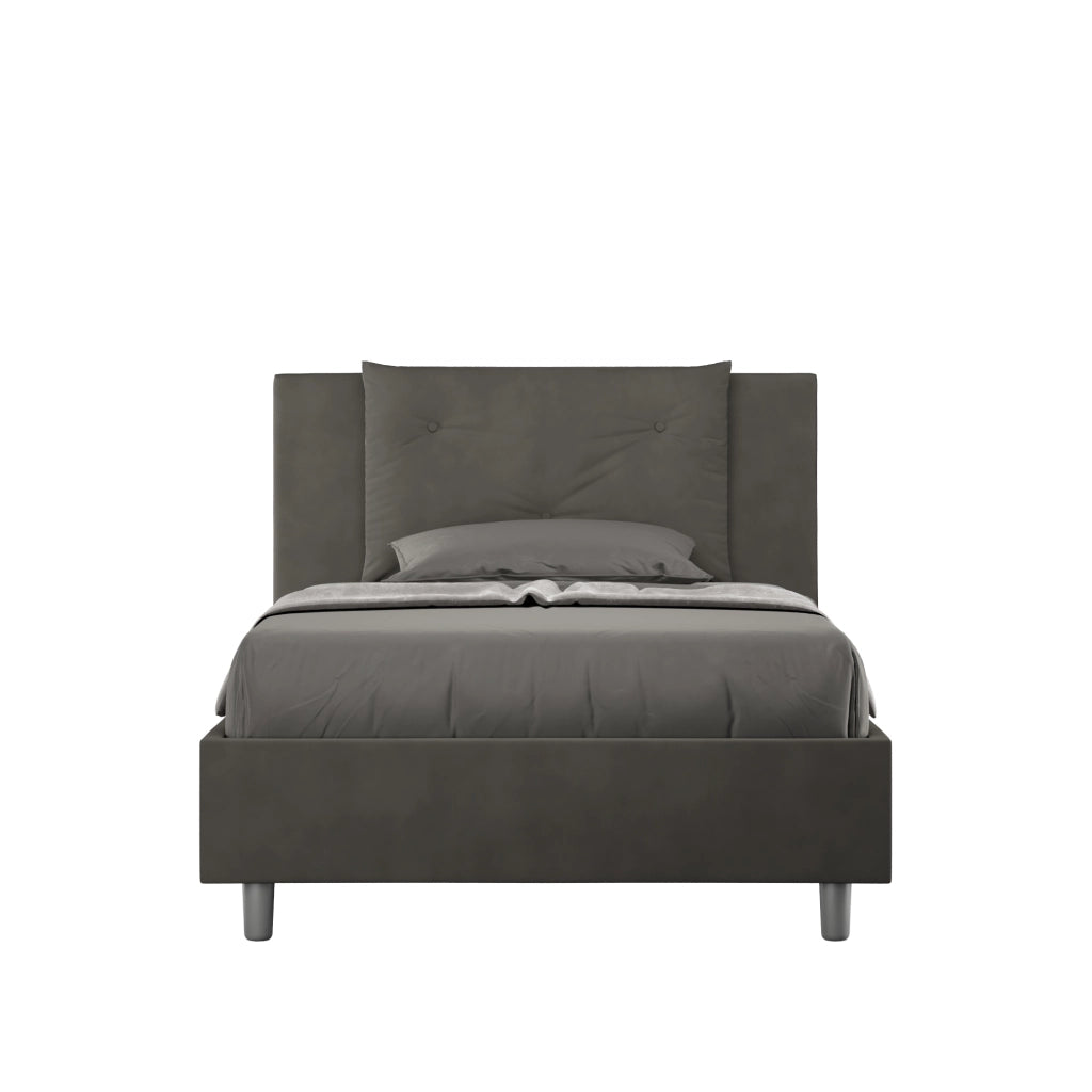 BS COM Letto una piazza e mezza con rete imbottito 110x210 microfibra grigio