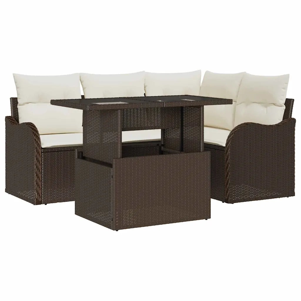 Set Divano da Giardino 5 pcs Marrone Rattan in Polipropilene