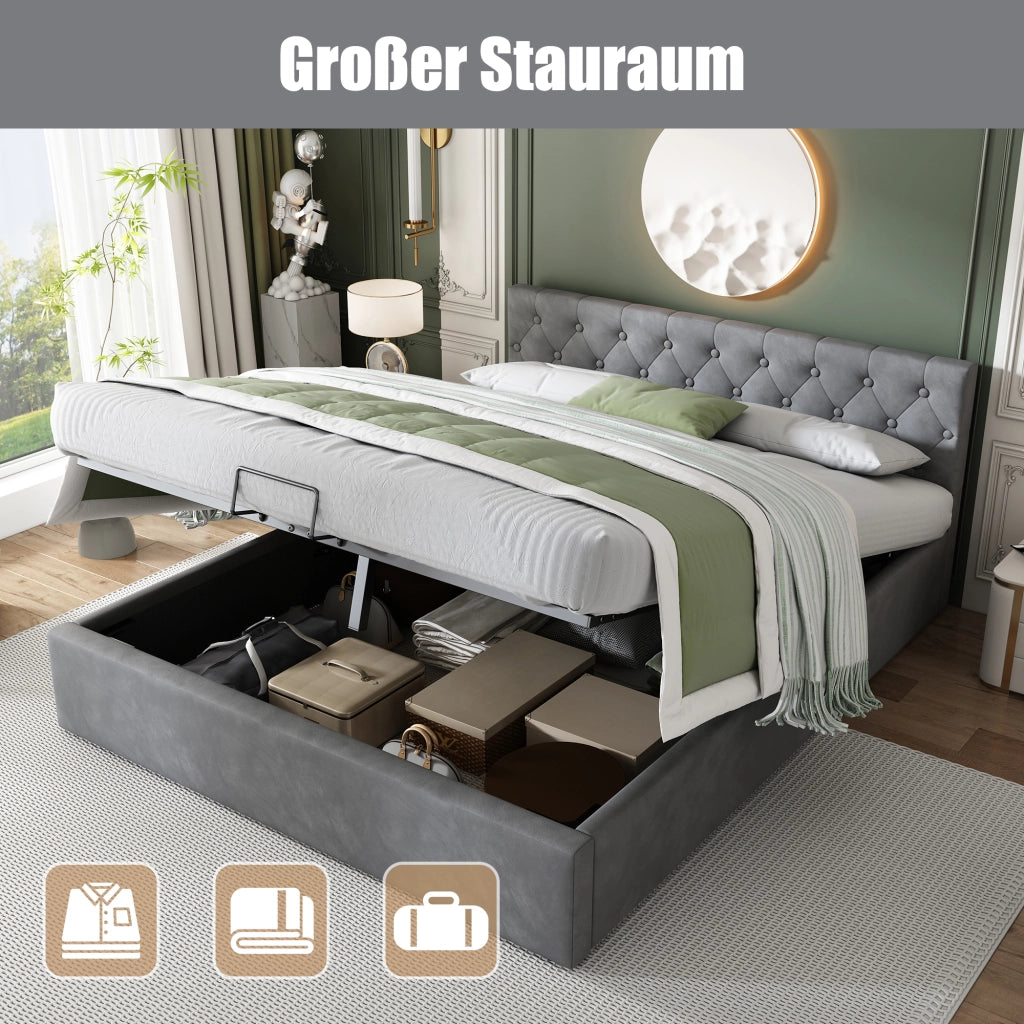 letto in velluto grigio 140 x 200 cm