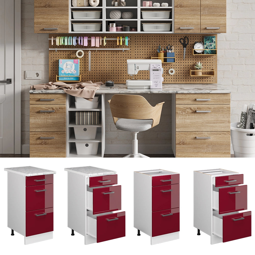 Vicco Base universale Rosso bordeaux lucido 40 cm con cassetti