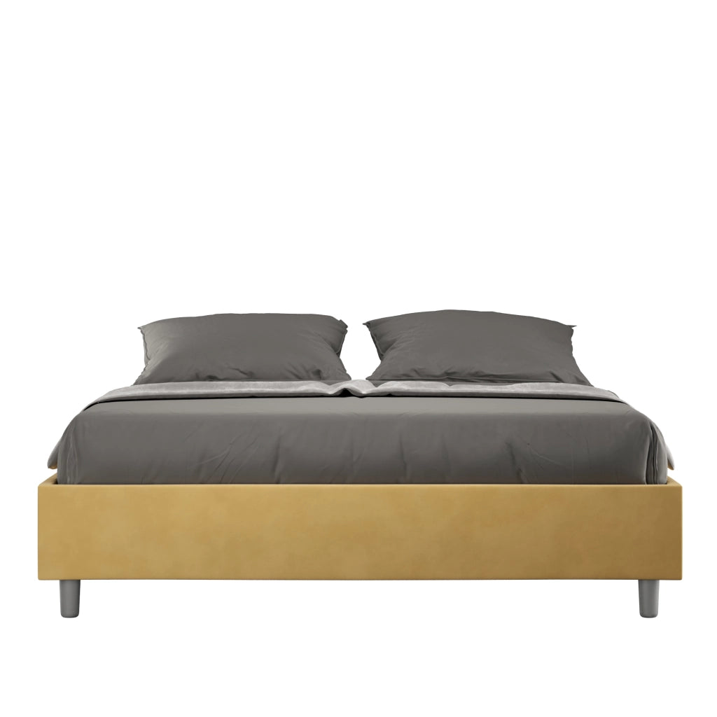 BS COM Letto matrimoniale francese contenitore imbottito 140x190 microfibra ocra