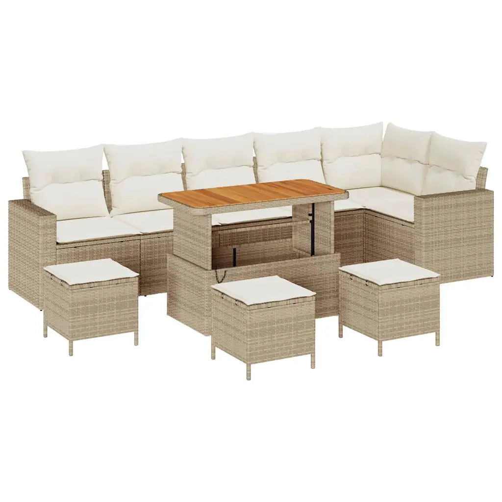 Set Divano da Giardino 12 pcs Beige e Crema polyrattan