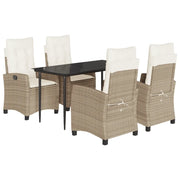 Set da Pranzo da Giardino 5 pz con Cuscini Beige in Polyrattan