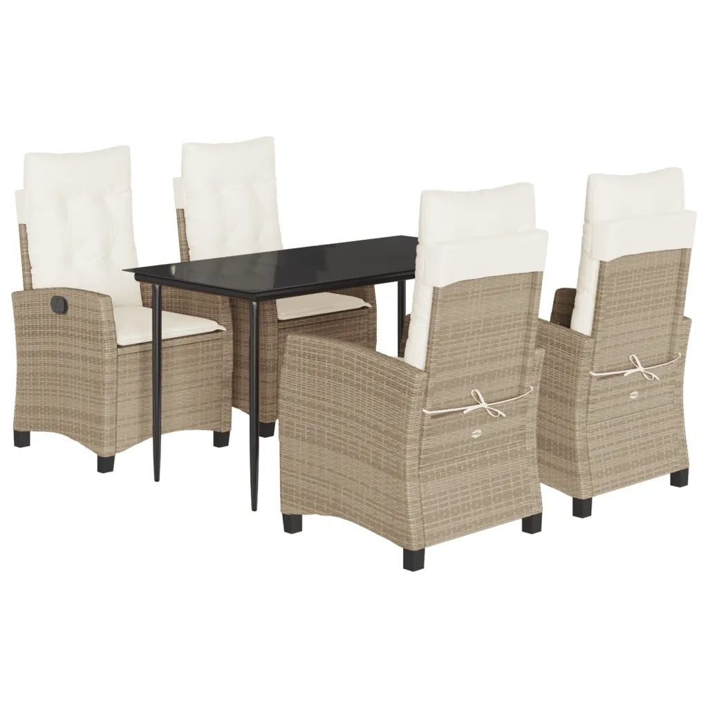 Set da Pranzo da Giardino 5 pz con Cuscini Beige in Polyrattan