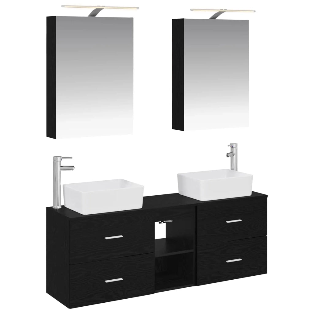 Set di mobili per il bagno 5 pz Rovere Nero 3406832