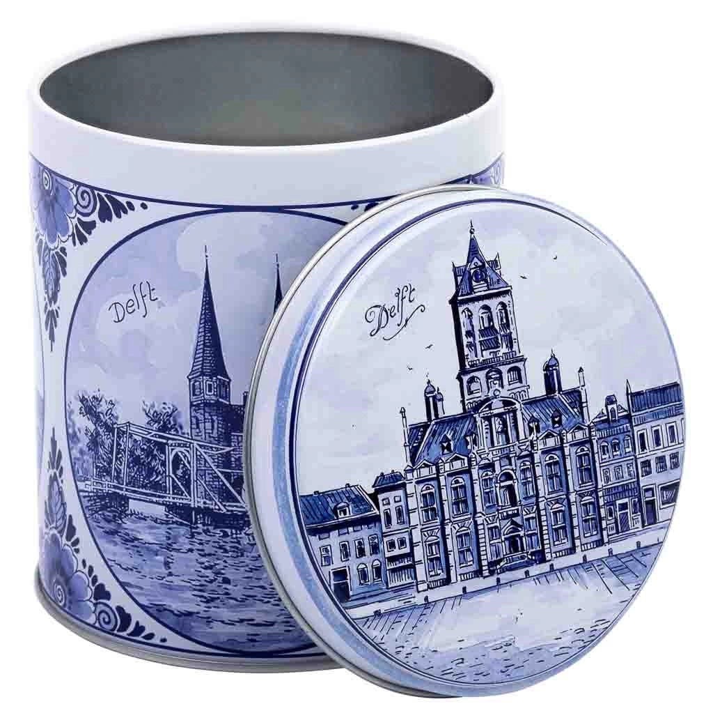 Contenitore in metallo blu e bianco D10x11,5h cm