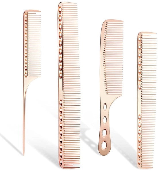 Alta velocità borsetta per capelli in alluminio, disponibile in quattro diverse leghe metalliche. Adatto per tagli e stili, inclusa una spatola standard (rosa dorato).