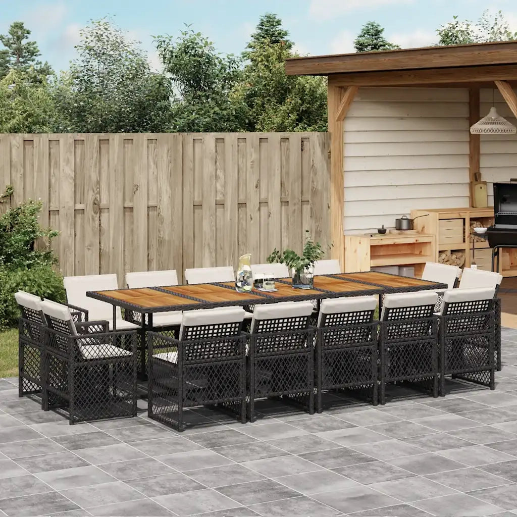 Set da Pranzo da Giardino 15 pz con Cuscini Nero in Polyrattan 3210879