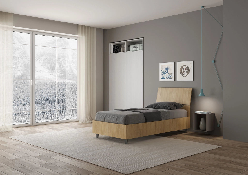 BS COM Letto singolo contenitore 80x200 testata inclinata quercia