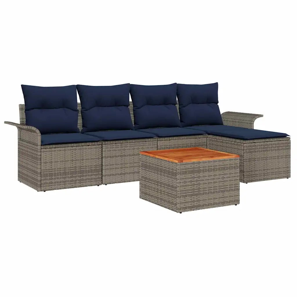 Set Divano da Giardino 6 pcs Grigio e Blu Navy polyrattan 3355987