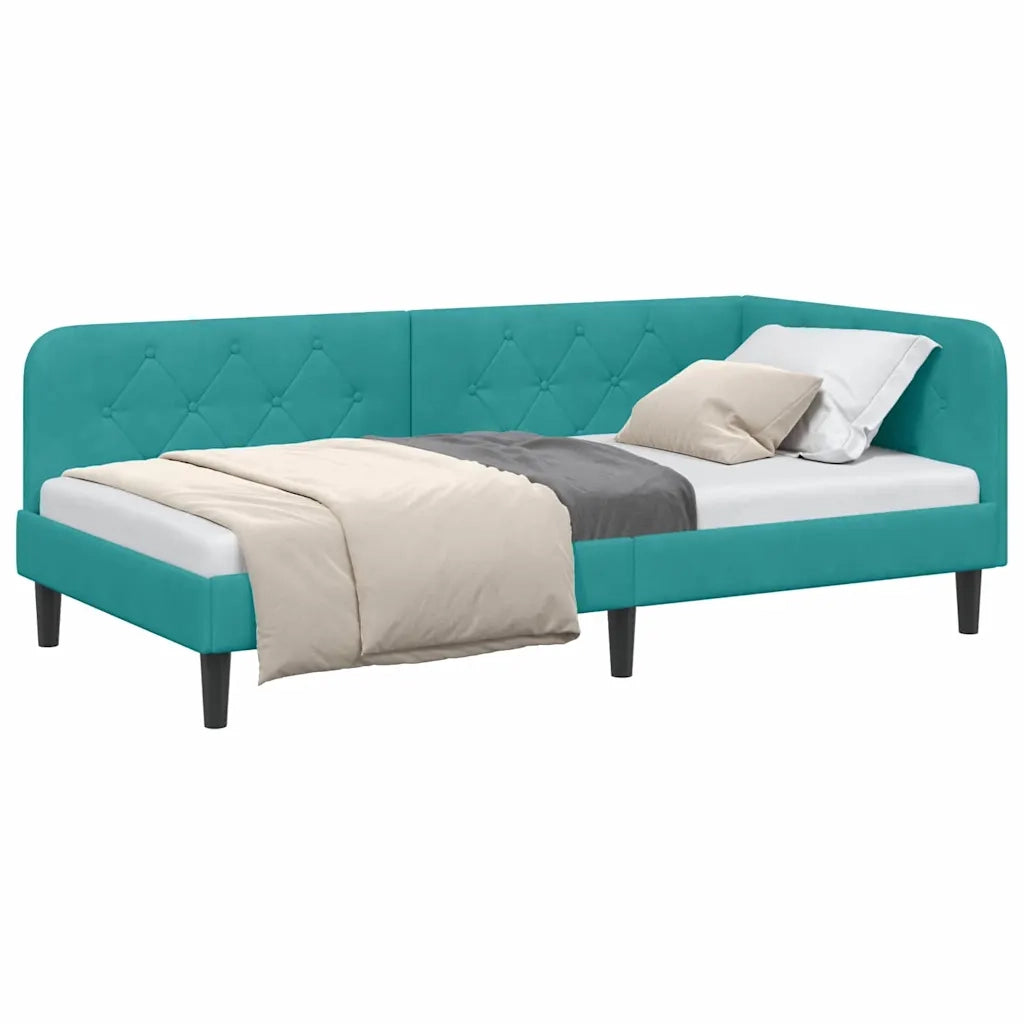 Letto singolo | Letto per adulti | Cornice del letto ad angolo Turchese 90 x 200 cm Velluto