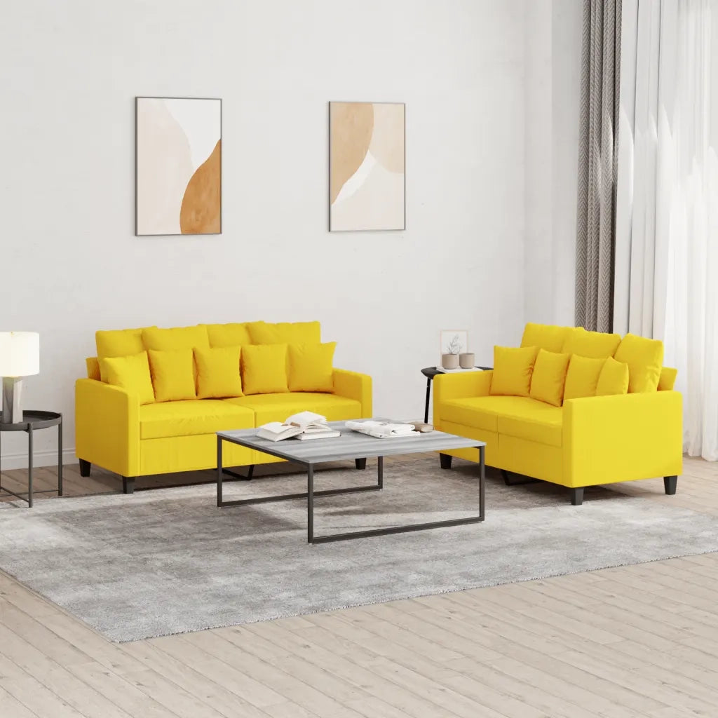 Set di Divani 2 pz con Cuscini Giallo Chiaro in Tessuto 3201653