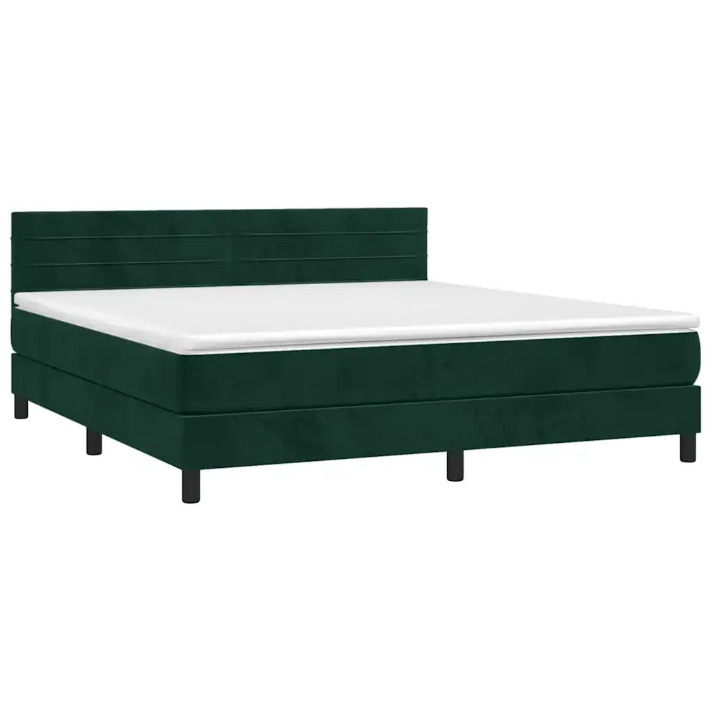 Letto a Molle con Materasso e LED Verde Scuro 160x200cm Velluto 3134474