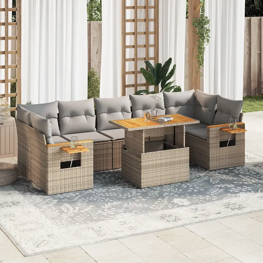 Set Divano da Giardino 8 pz con Cuscini Beige Polyrattan Acacia 3327573
