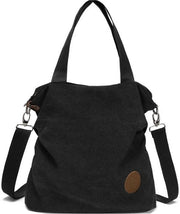 Borsa a Spalla per Donna in Canapa, Borsa a Spalla per Donna con Crossover, Borsa a Spalla per Donna in Pelle Naturale ZWART