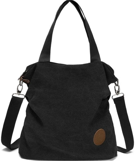 Borsa a Spalla per Donna in Canapa, Borsa a Spalla per Donna con Crossover, Borsa a Spalla per Donna in Pelle Naturale ZWART