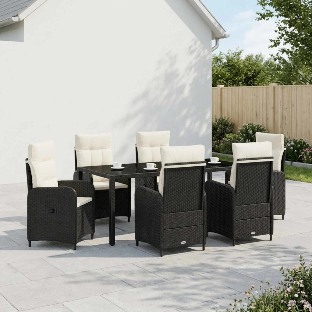 Set da pranzo per esterni 7 pz Nero e Bianco Crema polyrattan 3422306