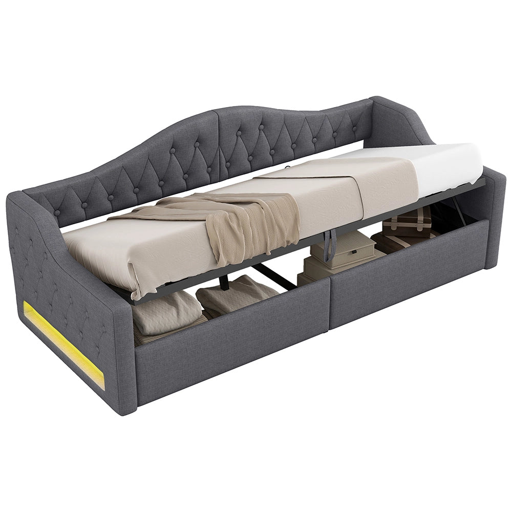 Letto imbottito - Xylo - 90x200cm LED con contenitore, grigio