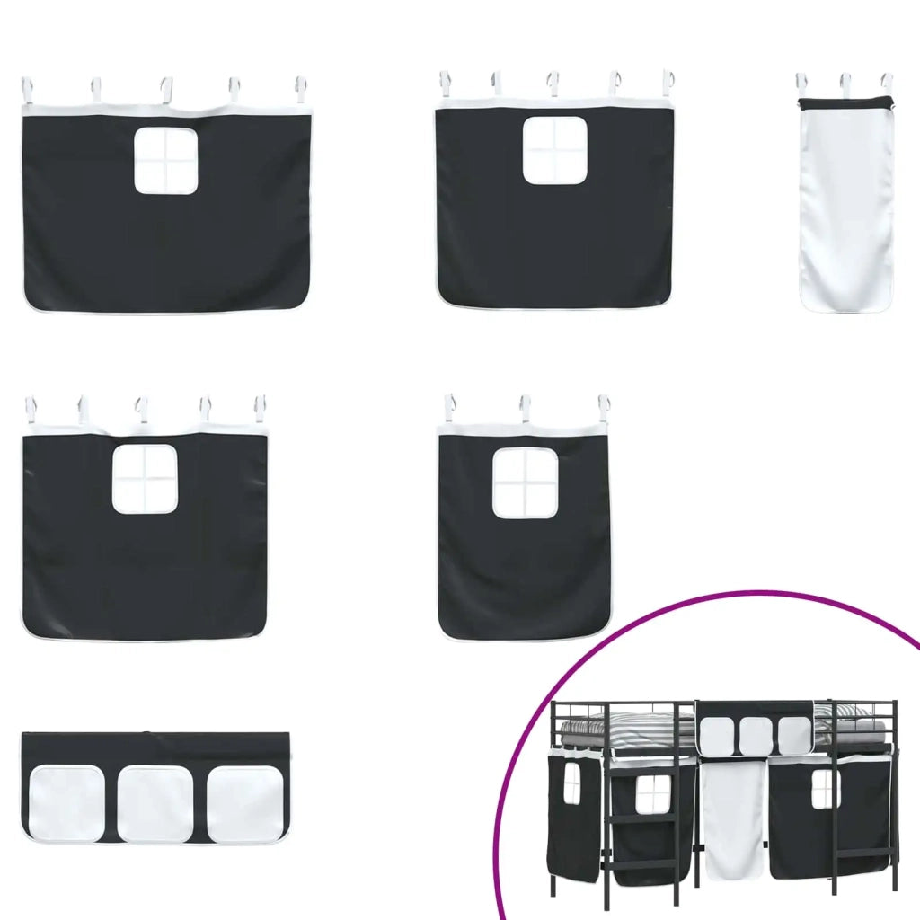Struttura del Letto Loft per Bambini con Tendine-Giroletto per bambini Nero 307672