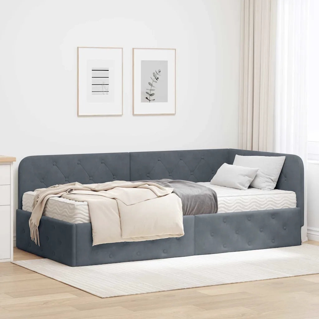 Cornice del letto ad angolo Grigio scuro 100 x 200 cm Velluto