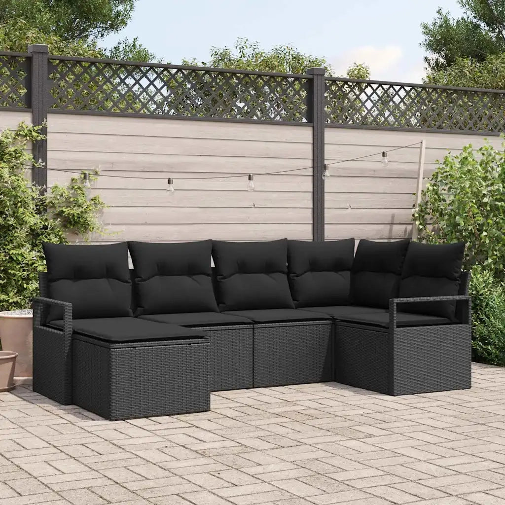 Set di divani con cuscino 6 pcs Nero polyrattan