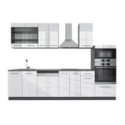 Cucina componibile Fame-Line Bianco lucido/Antracite 300 cm con armadio alto, senza piano di lavoro Vicco