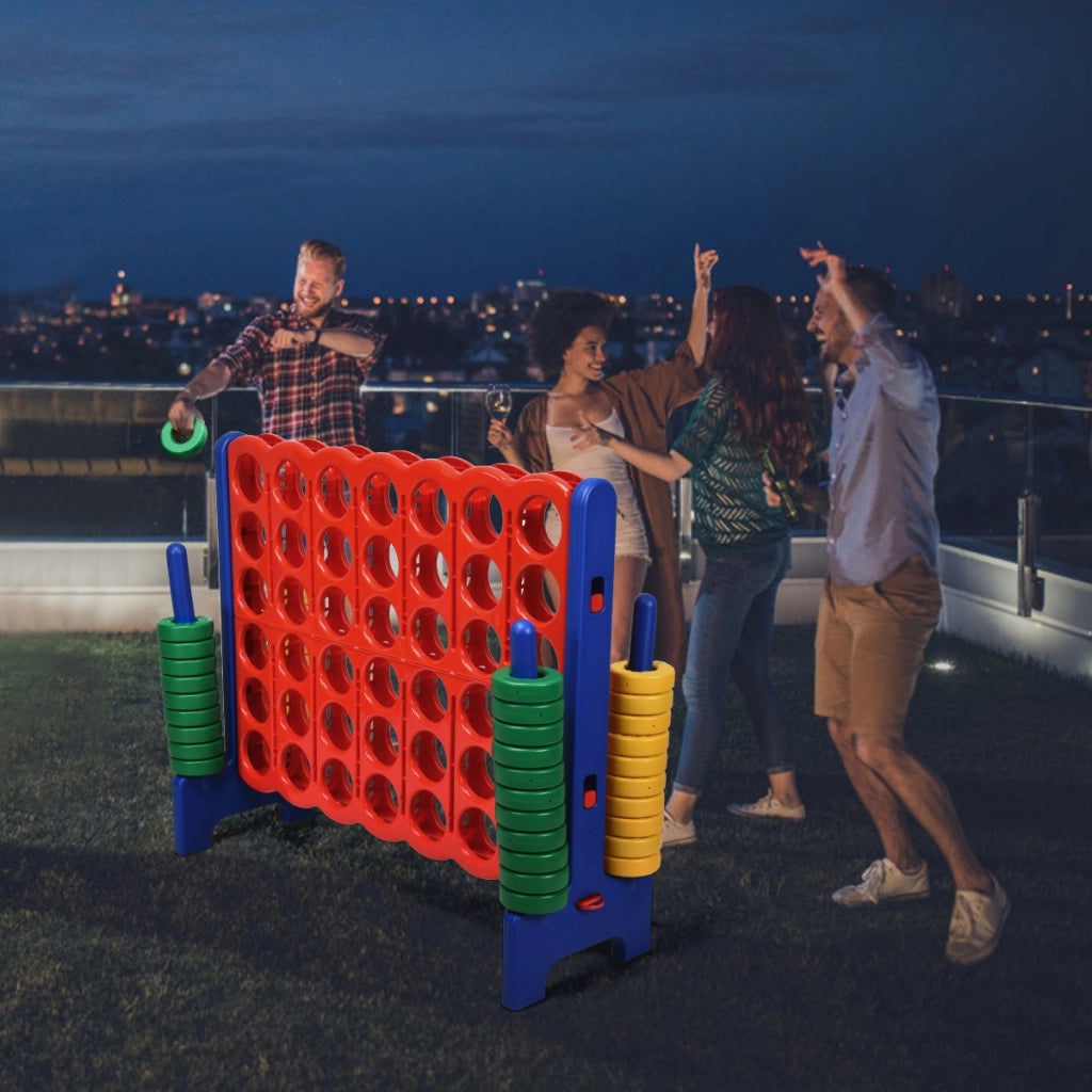 Forza 4 gigante per bambini e adulti, Gioco da interno ed esterno alto 104 cm con 42 pedine e barra, Blu-Giochi su prato
