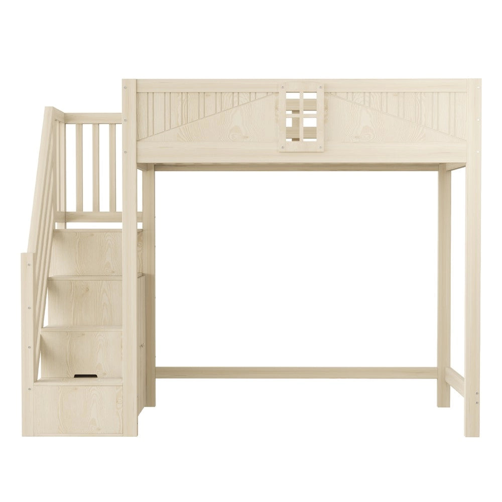 Letto a Soppalco in Legno Massello con Porta e Scala ¨C MINIMAL ¨C 90x200 cm