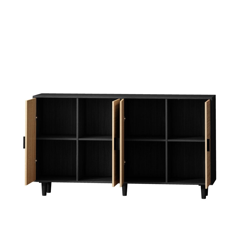 Armadio a 4 Ante in Rattan con Ripiani ¨C MINIMAL ¨C Nero, 158 cm