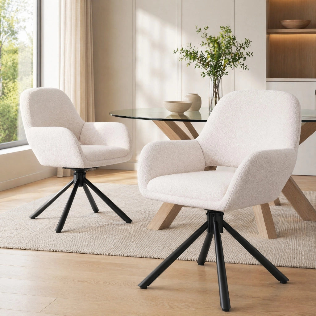 SEDIA Girevole con braccioli Set da 2 pezzi 68x65x51 cm Sherpa Bianco