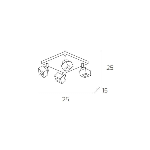Toplight Plafoniera da soffitto 4 luci Metropolitan con attacco G9, struttura cromo e vetro lavorato, design moderno 25x25x15cm