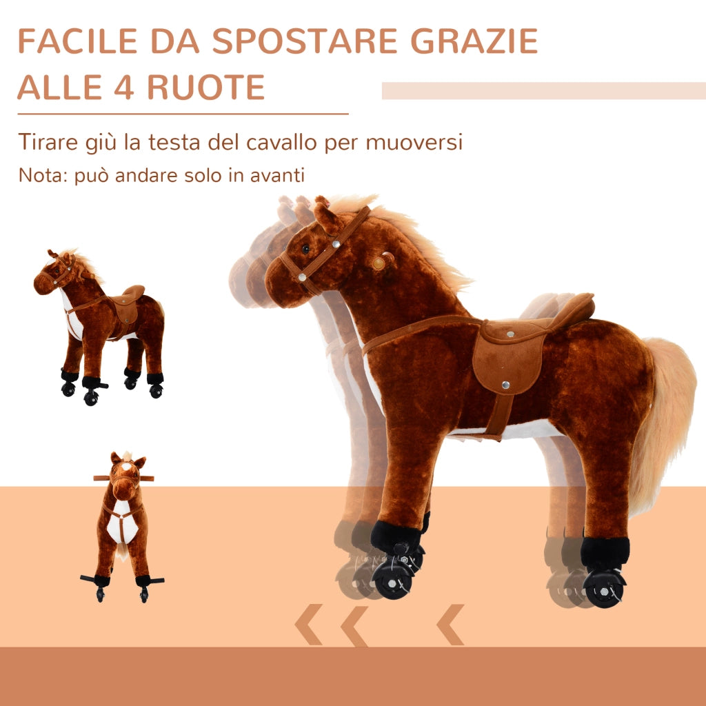 Cavallo a Dondolo Bambini Imbottito con Suoni ¨C Minimal ¨C Marrone 65x28x75